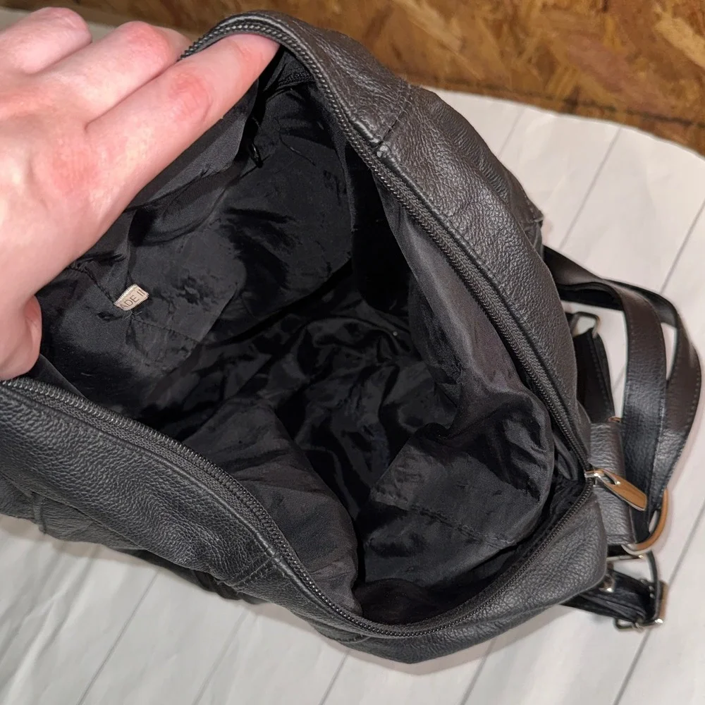 Black Faux Leather Backpack/Slouch Shoulder Bag Moto Biker‎ Punk Grunge Hipster